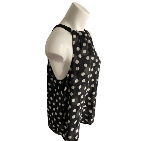STYLE & CO Black with White Polka Dots High Neck Silk Sleeveless sz 14 - Picture 2 of 6